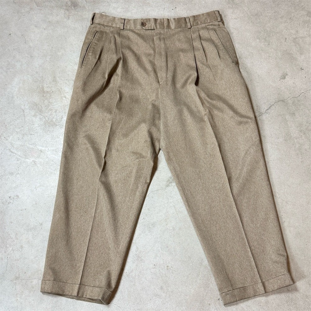 Slates‎ Dress Pants Mens 36x30 Beige Pleated High Rise Straight Cuffed Hem